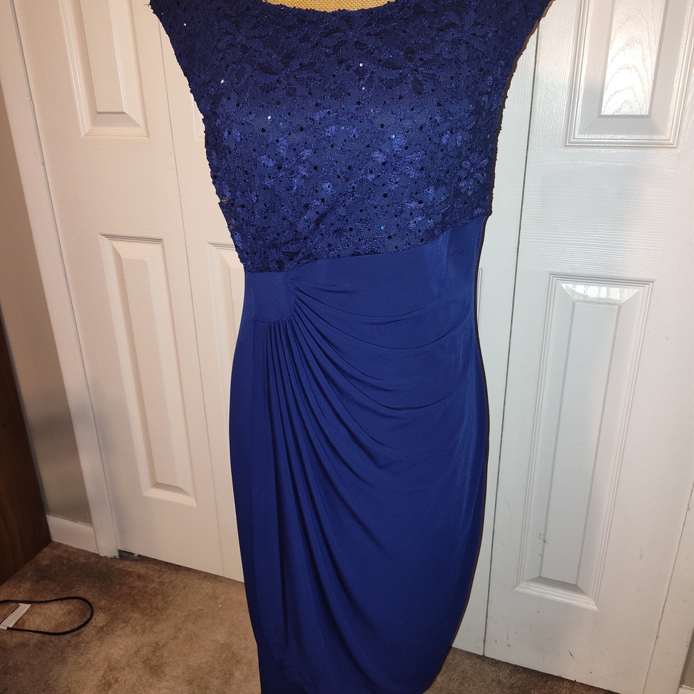Connected Apparel Blue Ruched Sheath Dress